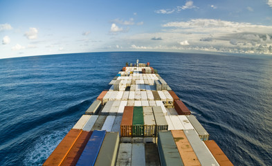 Large container vessel ship and the horizon