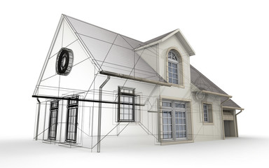 Aufkleber - 3D rendering of a house project, showing different design stages