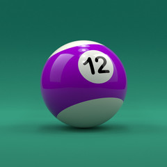 Wall Mural - Billiard ball number 12 striped white and violet color on green