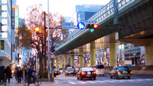 Osaka, Japan- March 2015- Ordinary Street View In Evening