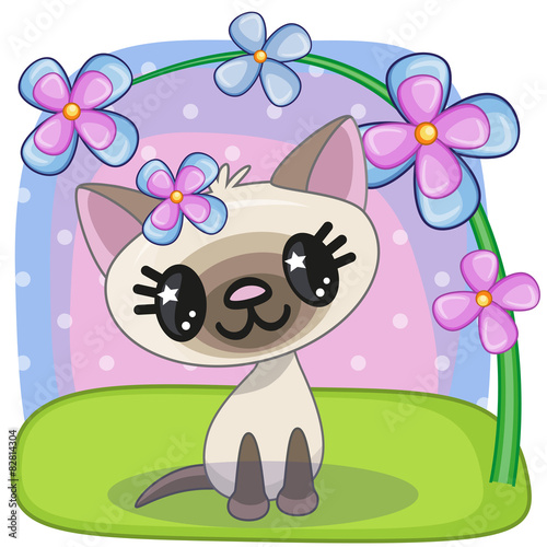 Naklejka na meble Cat with flowers