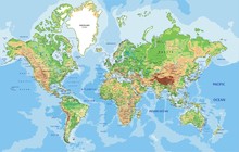 Highly Detailed Physical World Map With Labeling.