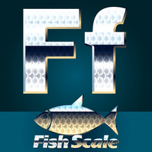 Vector Set Of Fish Scale Font. Letter F