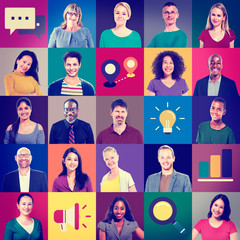 Fototapete - Multiethnic People Colorful Smiling Portrait Technology Concept