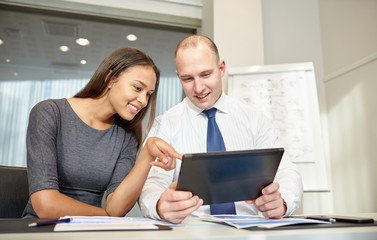 Poster - smiling businesspeople with tablet pc in office