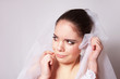Portrait of a beautiful bride crying, closeup