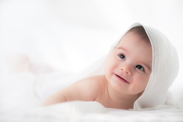 Wall Mural - Cute baby boy on white background.