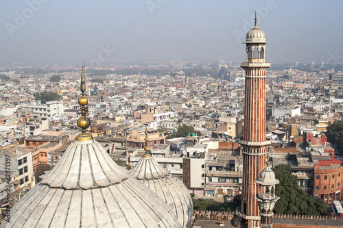 Fotografie, Obraz Panorama of Delhi Jama Masjid Mosque minaret
