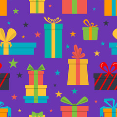 Wall Mural - seamless pattern of gift boxes and stars