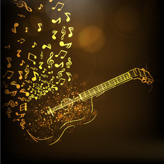 Poster - Golden illustration of a guitar for music concept.