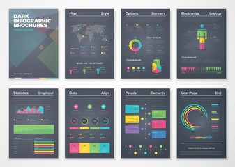 Aufkleber - Black background infographic brochures with flat colorful style