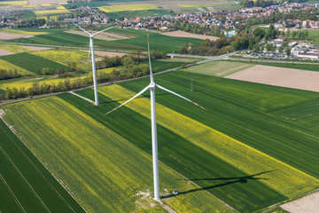 Wall Mural - aerial view of wind turbine on a field