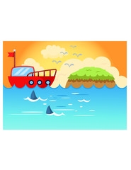 Poster - sea scape  sailing boat with sunset