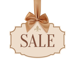 Wall Mural - Sale banner with golden ribbon and a bow.