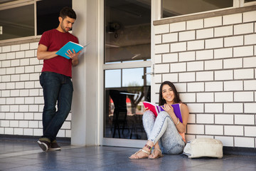 Wall Mural - Studying outside a classroom