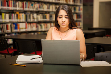 Wall Mural - Using a laptop at a library