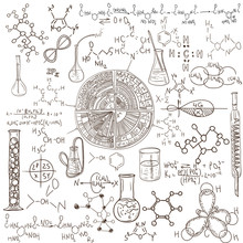 Old Chemistry Laboratory Pattern Set. Vintage Vector Background 