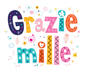 Wall Mural - Grazie mille thank you very much in Italian lettering design