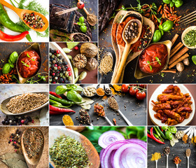 Wall Mural - photo collage of various spices