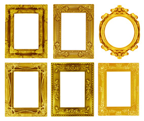 Wall Mural - The antique gold frame on the white background