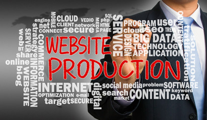 Wall Mural - website production with related word cloud handwritten by busine