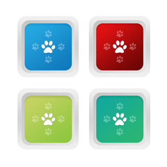 Wall Mural - set of squared colorful buttons with pet footprints symbol
