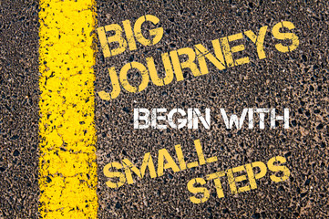BIG JOURNEYS BEGIN WITH SMALL STEPS  motivational quote.
