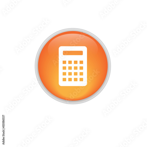 Calculator Icon. Vector icon isolated. Round orange button Stock Vector