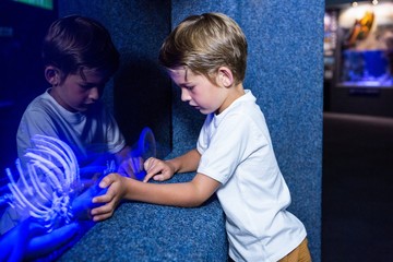 Poster - Young man touching an algae tank 
