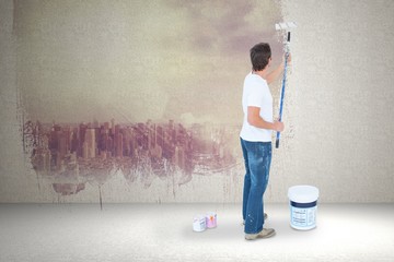 Poster - Composite image of man painting on white background