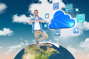Poster - Composite image of man with grey hair in tree pose