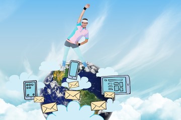 Poster - Composite image of geeky hipster posing in sportswear 