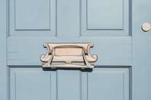 Closeup Of Letter Box In A Wooden Door Close Up