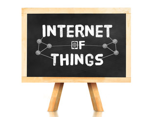 Poster - Internet of things word with icon on blackboard in white backgro
