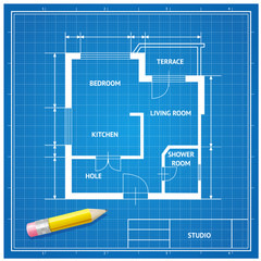 Vector  furniture architect blueprint background Flat Design