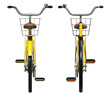 Yellow Vintage Style Bicycle isolated on White Background. Front and Back View