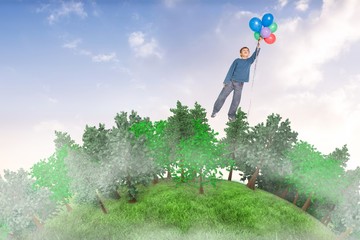 Poster - Composite image of cute boy holding balloons