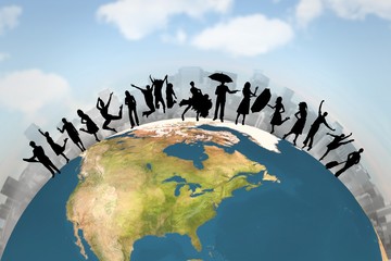 Poster - Composite image of silhouette of family jumping