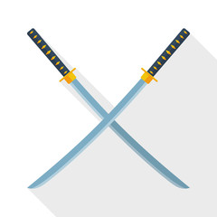 Katana swords icon with long shadow on white background