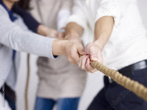 Fotografie, Obraz group of business people doing tug-of-war