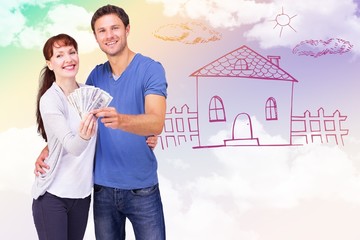 Poster - Composite image of couple holding fan of cash