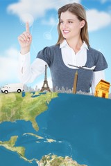 Poster - Smiling woman pointing something with her finger