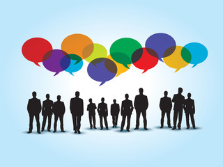 Business people in communication and colorful bubble speech