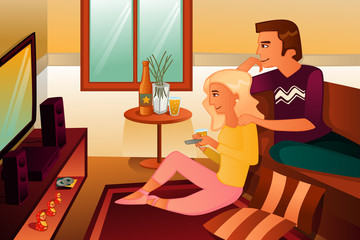 Sticker - Couple watching TV  at home