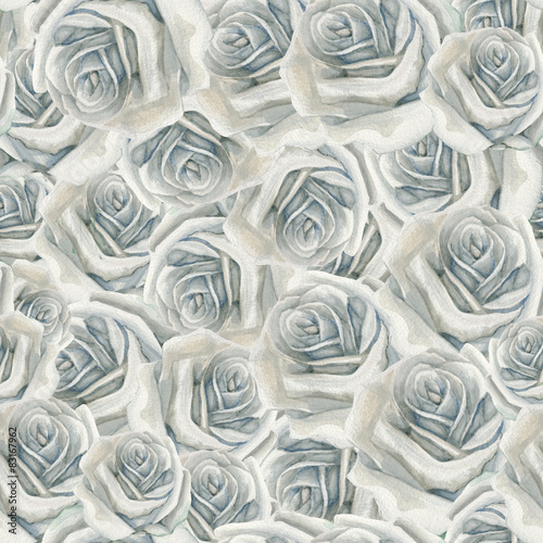 Obraz w ramie Watercolor white rose pattern