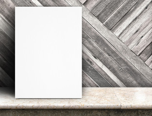 Leinwandbilder - Black White paper poster lean at tropical wood wall and marble t