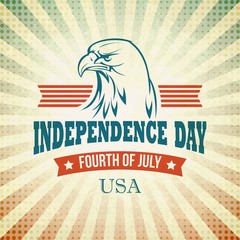 Wall Mural - Independence Day holiday card with typography and an eagle