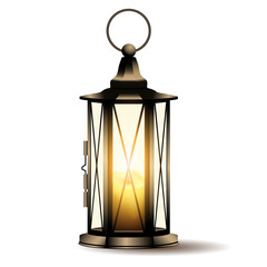 vintage lantern with candle isolated on white background.