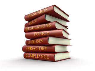 Poster - Stack of compliance and rules books (clipping path included)