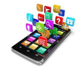 Poster - Touchscreen smartphone with pictograms (clipping path included)